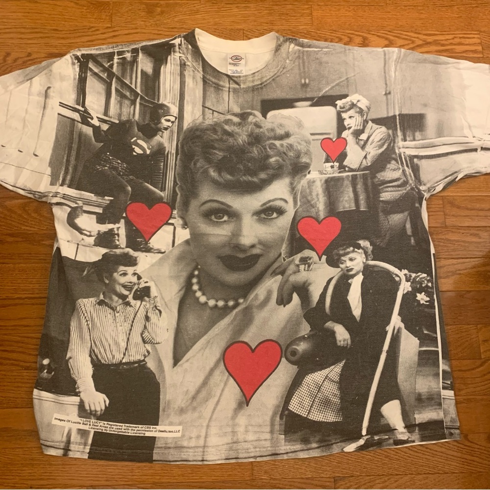 Vintage 90’s CBS I love Lucy Lucille Ball All over print t shirt size XXL